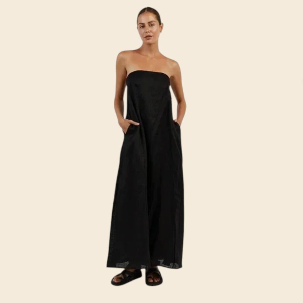 DISSH Karney Linen Strapless Dress, Black, Size Small / US 4